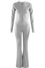 Contrast Piping Zip Gym Top and Flare Trouser Set