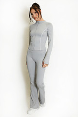 Contrast Piping Zip Gym Top and Flare Trouser Set