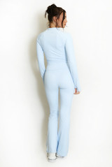 Contrast Piping Zip Gym Top and Flare Trouser Set