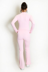 Contrast Piping Zip Gym Top and Flare Trouser Set