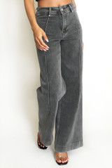 Grey Front Seam Wide Leg Denim Jeans