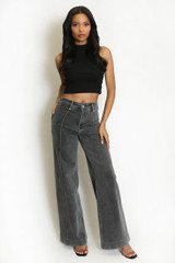 Grey Front Seam Wide Leg Denim Jeans