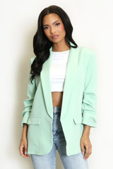 Open Blazer with Ruched Sleeves