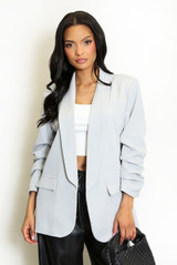 Open Blazer with Ruched Sleeves