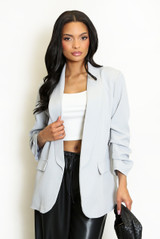 Open Blazer with Ruched Sleeves