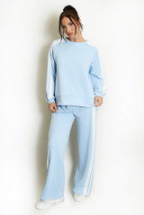 Contrast Stripes Sweatshirt and Wide Leg Trouser Set