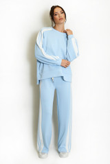 Contrast Stripes Sweatshirt and Wide Leg Trouser Set