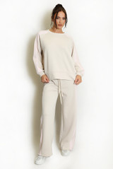 Contrast Stripes Sweatshirt and Wide Leg Trouser Set