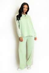 Contrast Stripes Sweatshirt and Wide Leg Trouser Set