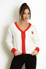 Contrast Strawberries Print Cardigan