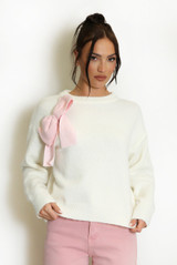 Fluffy Knit Jumper With Bow 