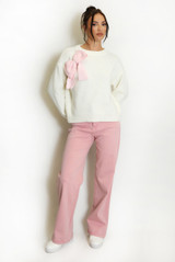 Fluffy Knit Jumper With Bow 