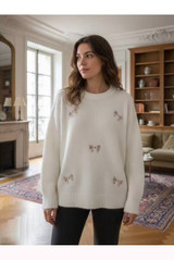 Fluffy Knit Jumper With Bow Motif 