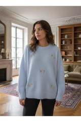 Fluffy Knit Jumper With Bow Motif 