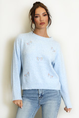Fluffy Knit Jumper With Bow Motif 