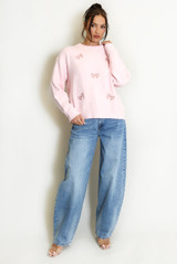 Fluffy Knit Jumper With Bow Motif 