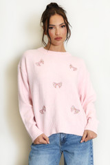 Fluffy Knit Jumper With Bow Motif 