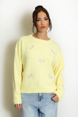 Fluffy Knit Jumper With Bow Motif 