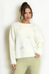 Fluffy Knit Jumper With Bow Motif 
