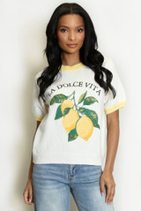 Embroidered Lemon Motif Short Sleeve Jumper