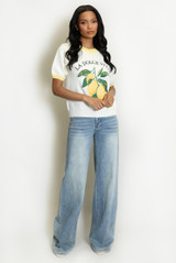 Embroidered Lemon Motif Short Sleeve Jumper