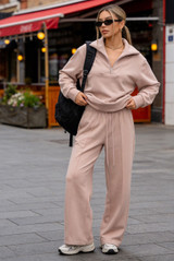 Half Zip Sweatshirt And Wide Leg Trouser Set