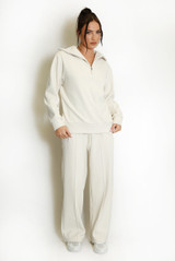 Half Zip Sweatshirt And Wide Leg Trouser Set