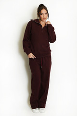 Half Zip Sweatshirt And Wide Leg Trouser Set