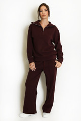 Half Zip Sweatshirt And Wide Leg Trouser Set