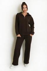 Half Zip Sweatshirt And Wide Leg Trouser Set
