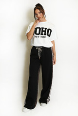 Half Leopard Print Jogger With Stripe