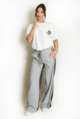 Half Leopard Print Jogger With Stripe