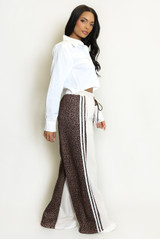 Half Leopard Print Jogger With Stripe