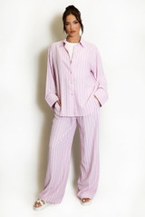 Monochrome Stripe Casual Blouse And Trouser Set