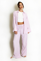 Monochrome Stripe Casual Blouse And Trouser Set