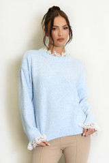 Lace Collar And Cuff Soft Knit Jumper