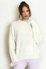 Lace Collar And Cuff Soft Knit Jumper