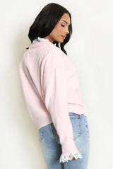 Lace Collar And Cuff Soft Knit Jumper