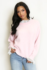 Lace Collar And Cuff Soft Knit Jumper