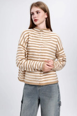 High Neck Striped Cardigan 