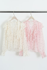 Heart Print Pussy Bow Frill Blouse