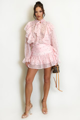 Heart Print Gathered Frill Mini Skirt