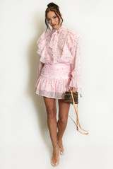 Heart Print Pussy Bow Blouse And Skirt Set