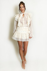 Heart Print Pussy Bow Blouse And Skirt Set