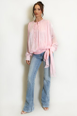 Smock Blouse With Sash Waist Tie