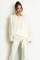 Smock Blouse With Sash Waist Tie