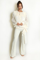 Smock Blouse With Sash Waist Tie