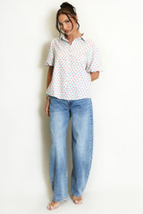 Heart Print Short Sleeve Blouse