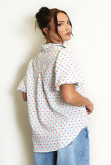 Heart Print Short Sleeve Blouse