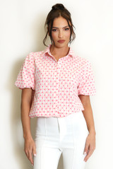 Heart Print Short Sleeve Blouse